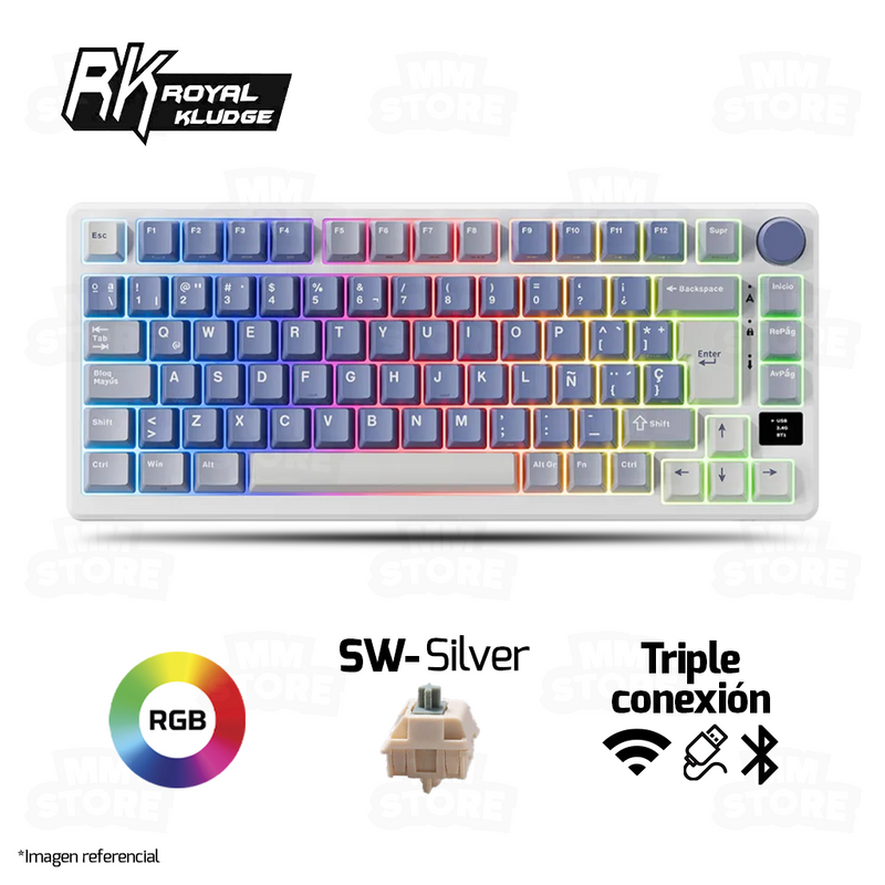 TECLADO ROYAL KLUDGE RK-M75 |ESPAÑOL| INALAMBRICO| MECANICO| SW-KSILVER |RGB |OCEAN BLUE