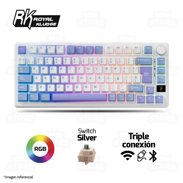 TECLADO ROYAL KLUDGE RK-M75 |ESPAÑOL| INALAMBRICO| MECANICO| SW-KSILVER |RGB |TARO MILK
