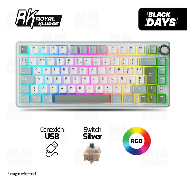 TECLADO ROYAL KLUDGE RK-R75 |ESPAÑOL| CABLEADO | MECANICO| SW-KSILVER |RGB |VERDE
