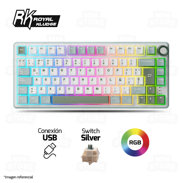 TECLADO ROYAL KLUDGE RK-R75 |ESPAÑOL| CABLEADO | MECANICO| SW-KSILVER |RGB |VERDE