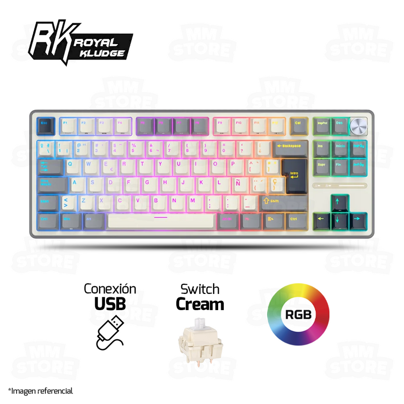 TECLADO ROYAL KLUDGE RK-R87PRO TKL |ESPAÑOL| CABLEADO |MECANICO| SW-CREAMY|RGB GRIS-BLANCO