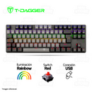 TECLADO T-DAGGER BORA T-TGK313 | ESPAÑOL | MECANICO | SW-RED | RAINBOW | GRIS-NEGRO
