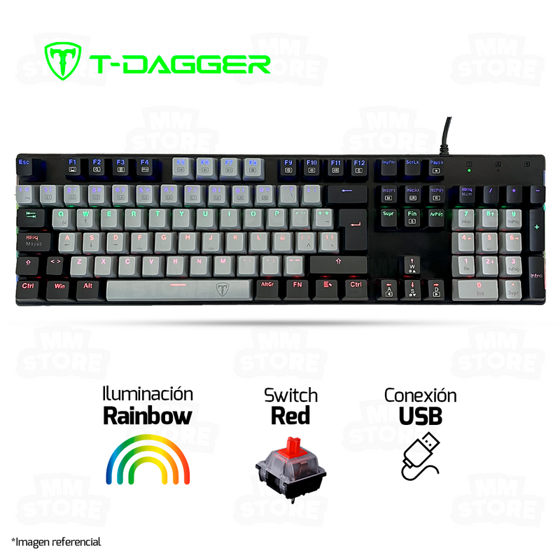 TECLADO T-DAGGER NAXOS T-TGK310 | ESP | MECANICO | SW-RED | RAINBOW | GRIS-NEGRO