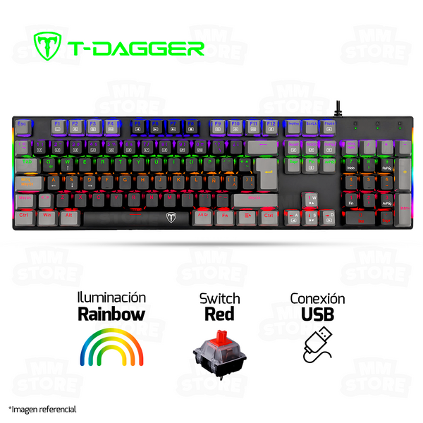 TECLADO T-DAGGER NAXOS T-TGK310 | ESP | MECANICO | SW-RED | RAINBOW | NEGRO-GRIS