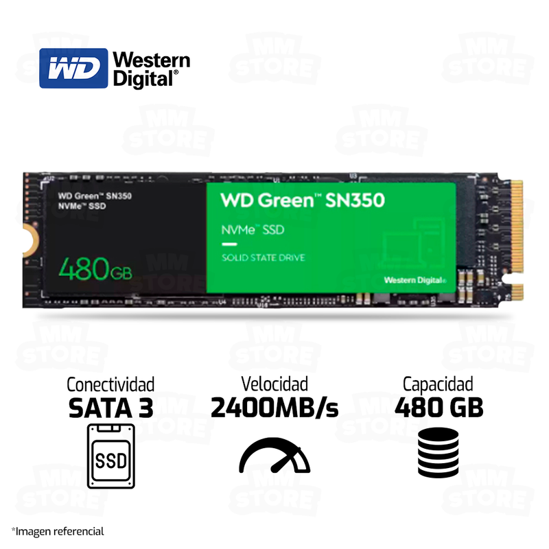 UNIDAD DE ESTADO SOLIDO NVMe SSD WESTERN DIGITAL GREEN SN350 M.2 2280 | 480GB