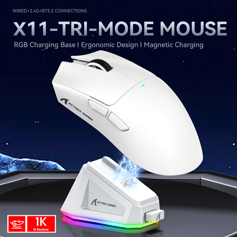 MOUSE ATTACK SHARK X11 | INALAMBRICO - BLUETOOTH | 22,000 DPI | BLANCO