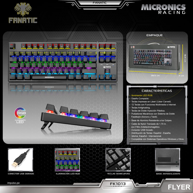 TECLADO MICRONICS RACING FK1013 | MECANICO | SW-RED | RGB