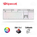 TECLADO REDRAGON HORUS FS K619 | MECANICO | LOW PROFILE | SW-RED | RGB | BLANCO